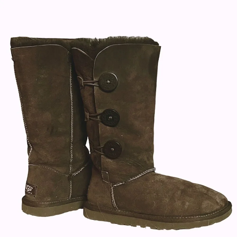 Ugg Australia Bailey Triplet Sherpa‎ Lined Button Boots Brown Sz 4 US 34 EU